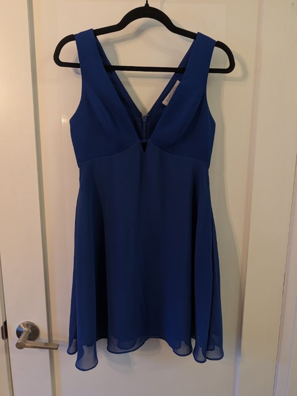 BCBGeneration Royal Blue Chiffon V-Neck Fit & Flare Mini Dress Size 0